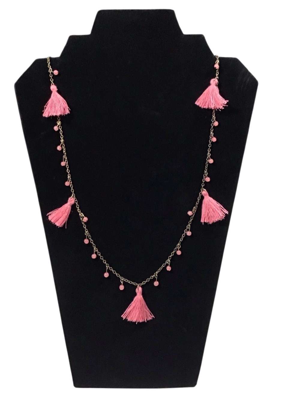 Pink Tassel Beads Station Necklace Fashion Necklace